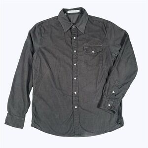 Criquet Shirt Mens Sz M Black Corduroy Pearl Snap Front Chest Pocket Long Sleeve